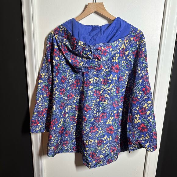 NEW Ann Taylor Floral Rain Poncho Blue Size XS/S - Picture 7 of 9